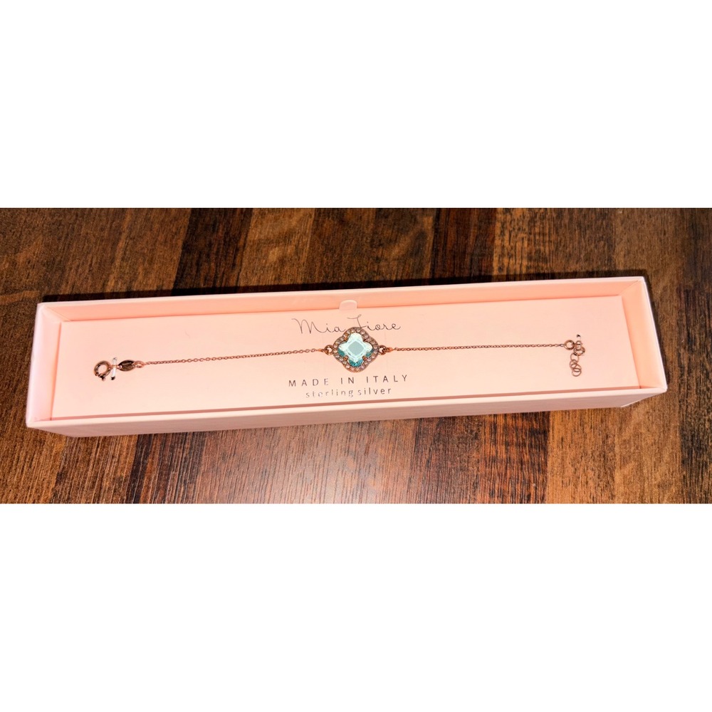 Mia Fiore Made in‎ Italy Sterling Silver Rose Gold Blue Stone Halo Bracelet